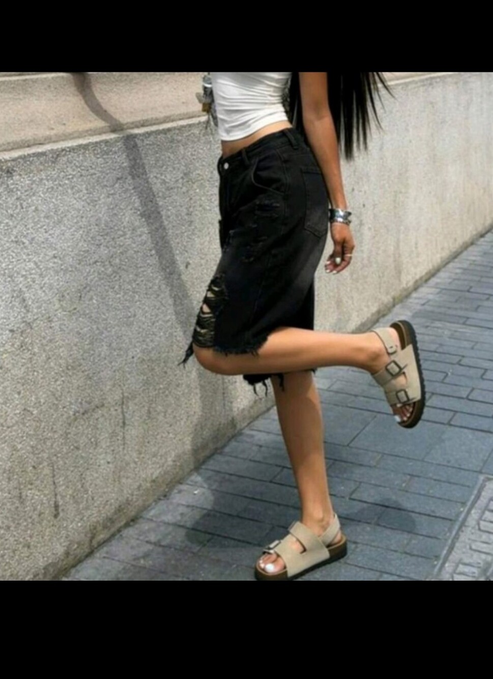 Wide Leg Black Distressed Denim Shorts